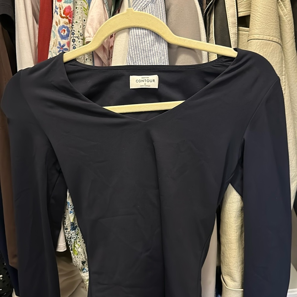 Navy V Neck Contour Bodysuit
